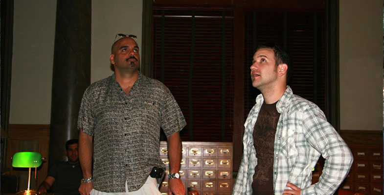 Director Charles Adelman and DP David Armstrong on the set of 2:13