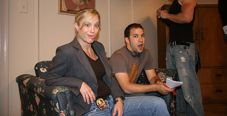 A little goofing off between takes on the set of 2:13 (w/Teri Polo and Charles Adelman)